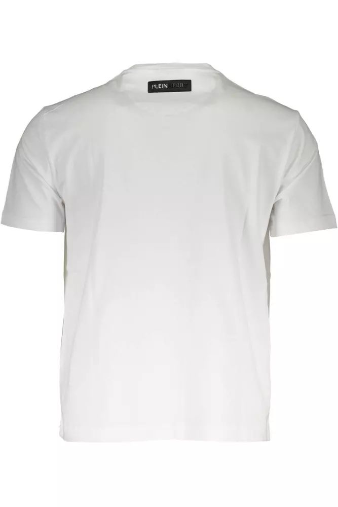 Plein Sport Crisp White Cotton Crew Neck Tee With Bold Print