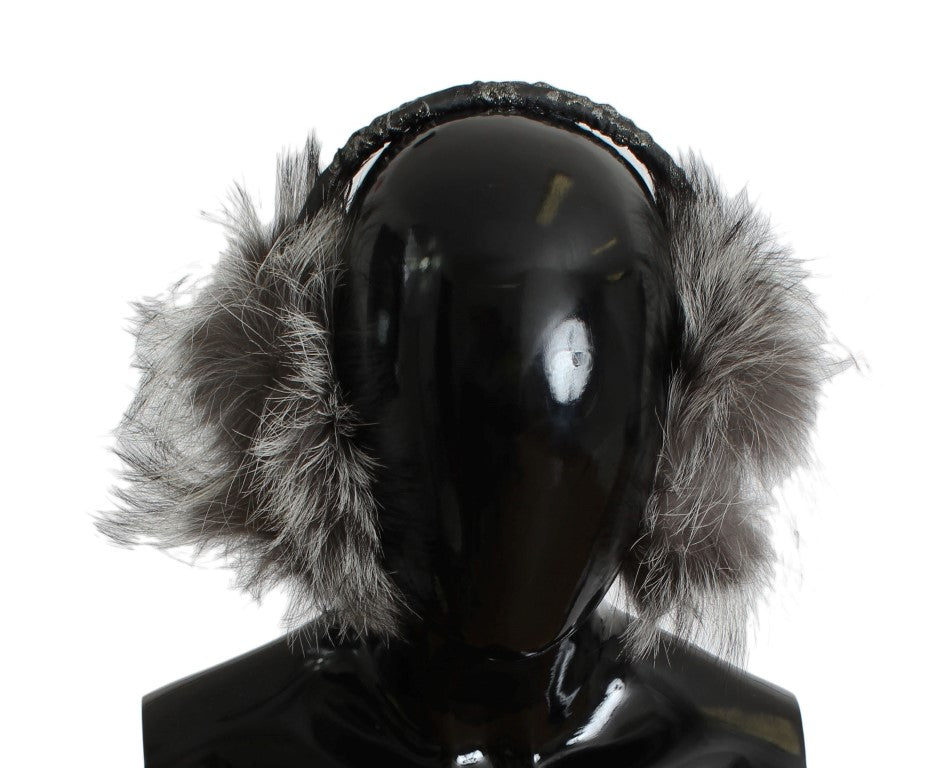 Dolce &Gabbana Gray Fox Fur Crystal Oorkappen