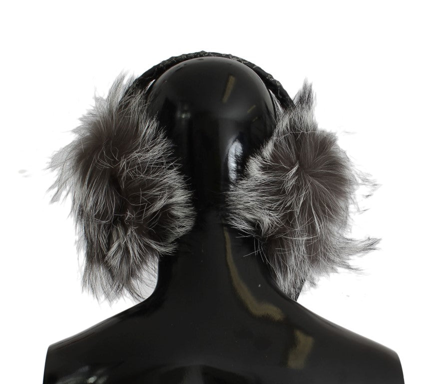 Dolce &Gabbana Gray Fox Fur Crystal Oorkappen