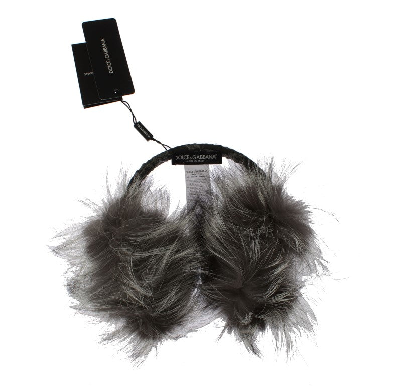 Dolce &Gabbana Gray Fox Fur Crystal Oorkappen