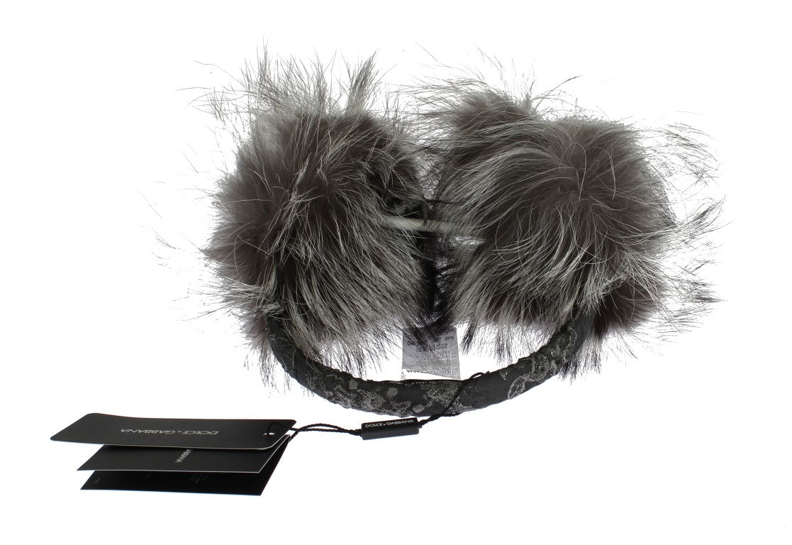 Dolce &Gabbana Gray Fox Fur Crystal Oorkappen