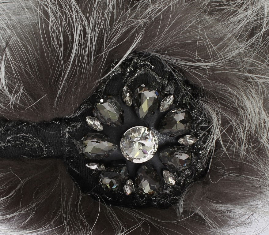 Dolce &Gabbana Gray Fox Fur Crystal Oorkappen