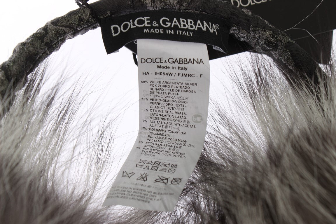 Dolce &Gabbana Gray Fox Fur Crystal Oorkappen