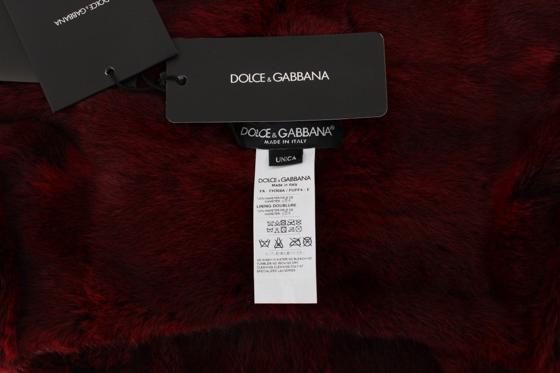 Dolce &Gabbana Bordeaux Hamster Bont Gehaakte Capuchon Sjaal Hoed