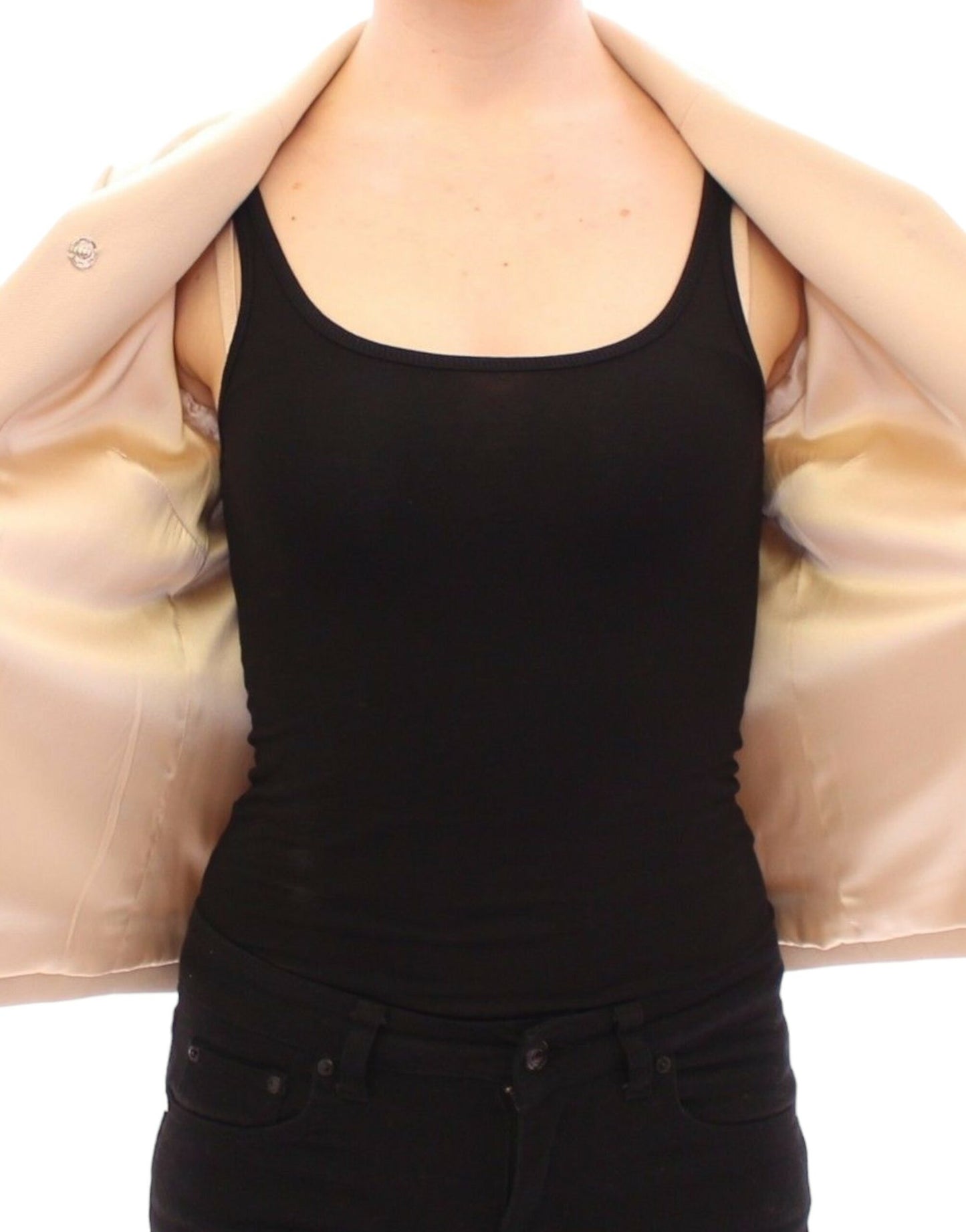 Dolce & Gabbana Beige Wool Pearl Button Jacket Blazer Coat