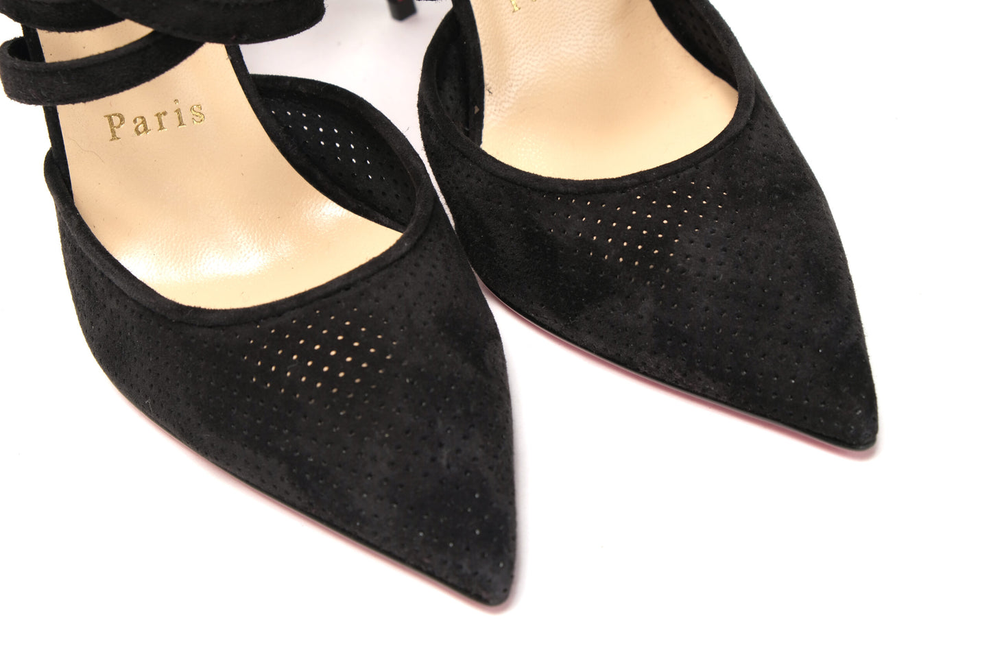 Christian Louboutin Black Velour Perforated Strappy High Heel Sandal
