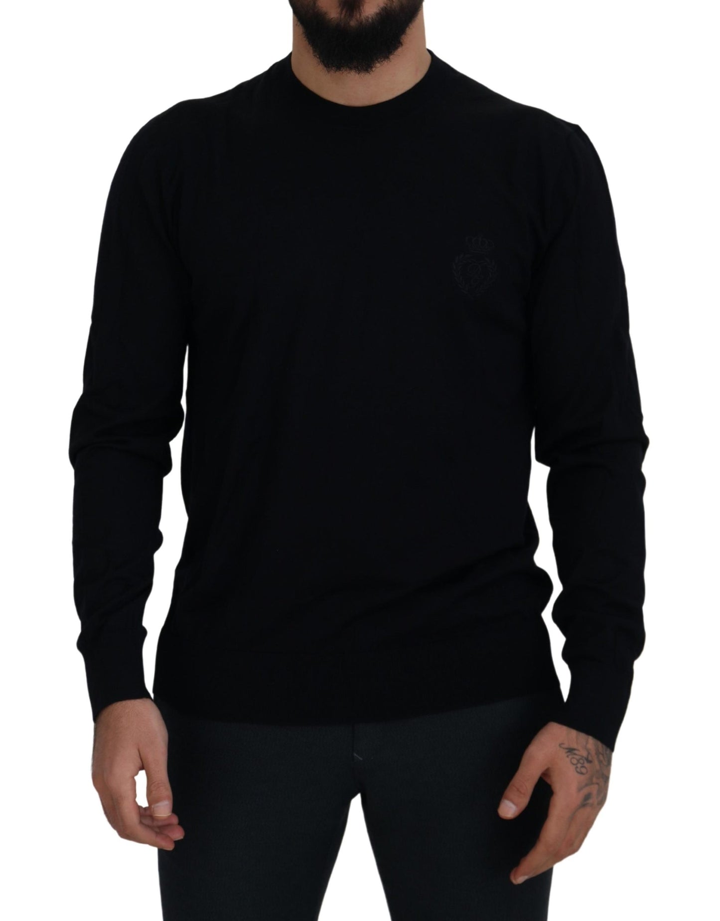 Dolce & Gabbana Black Virgin Wool Crewneck Pullover Sweater