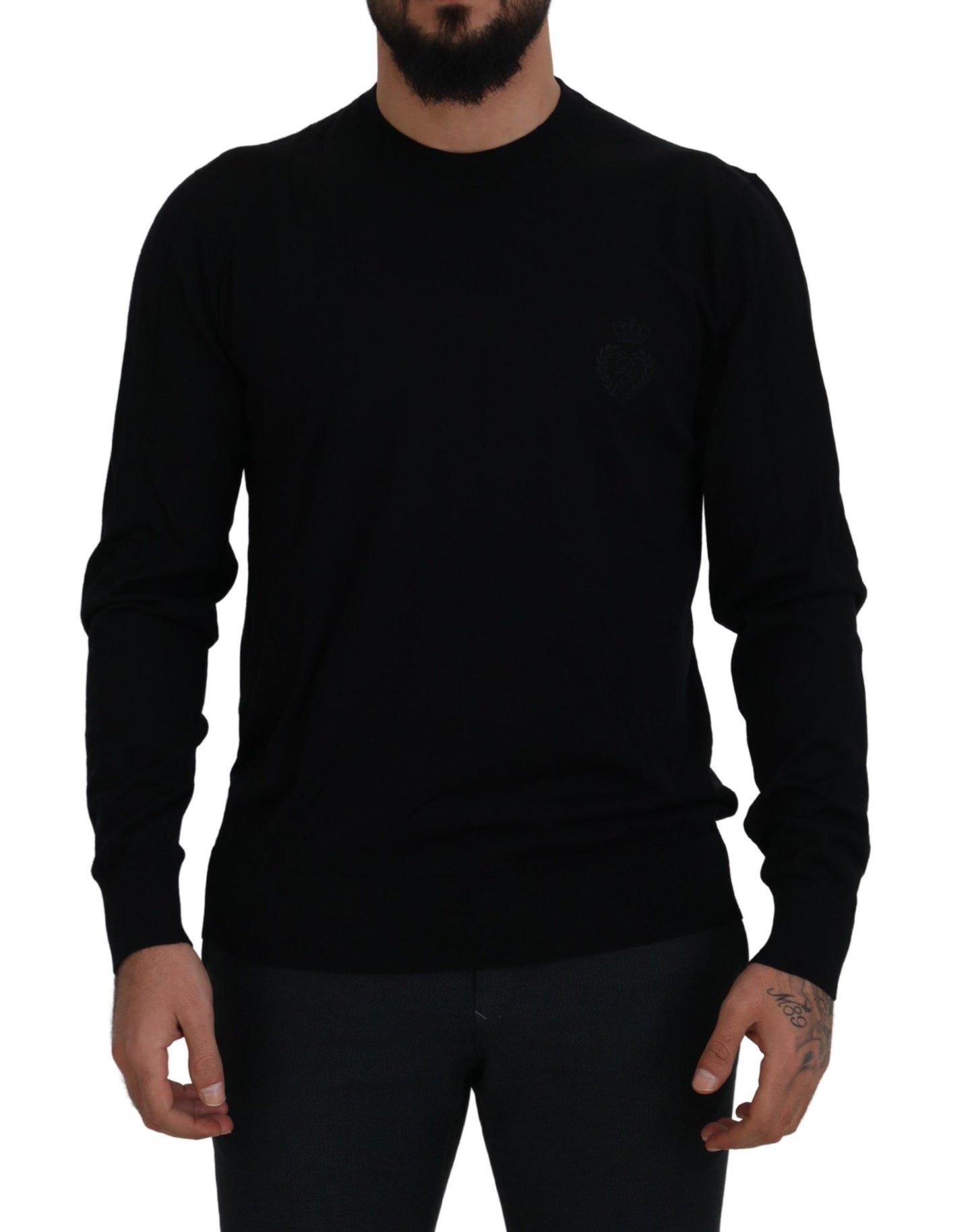 Dolce & Gabbana Black Virgin Wool Crewneck Pullover Sweater