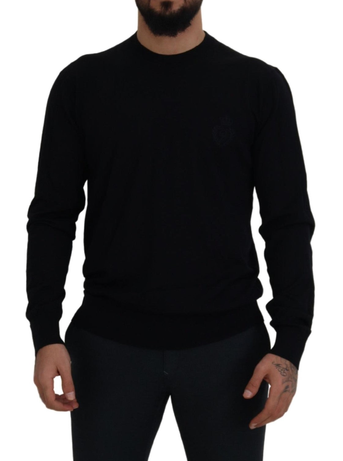 Dolce & Gabbana Black Virgin Wool Crewneck Pullover Sweater