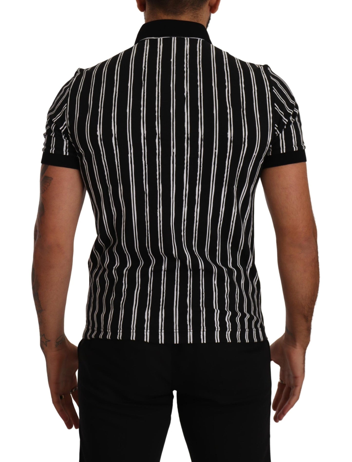 Dolce & Gabbana Black White Striped Polo Short Sleeve T-shirt