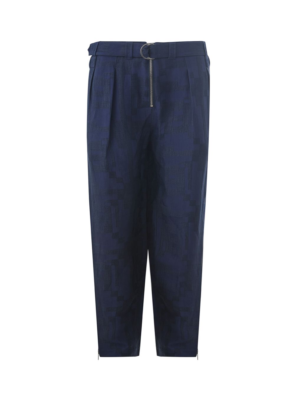 Emporio Armani Elegant Blue Linen Zip Bottom Trousers