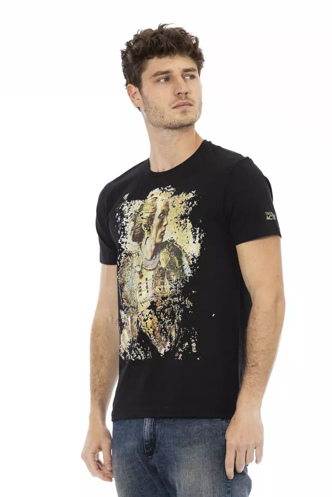 Trussardi Action Elegant Black Round Neck Tee with Unique Print