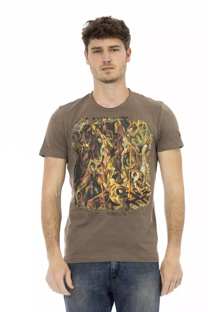 Trussardi Action Elegant Brown Tee with Chic Front Print
