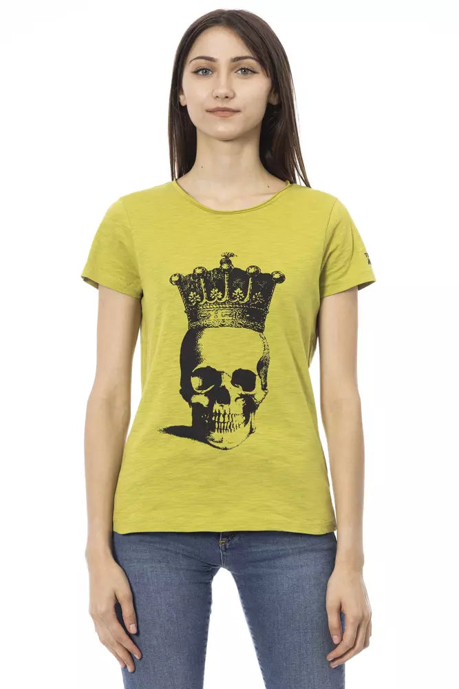 Trussardi Action Chic Green Short Sleeve Tee with Unique Front Print