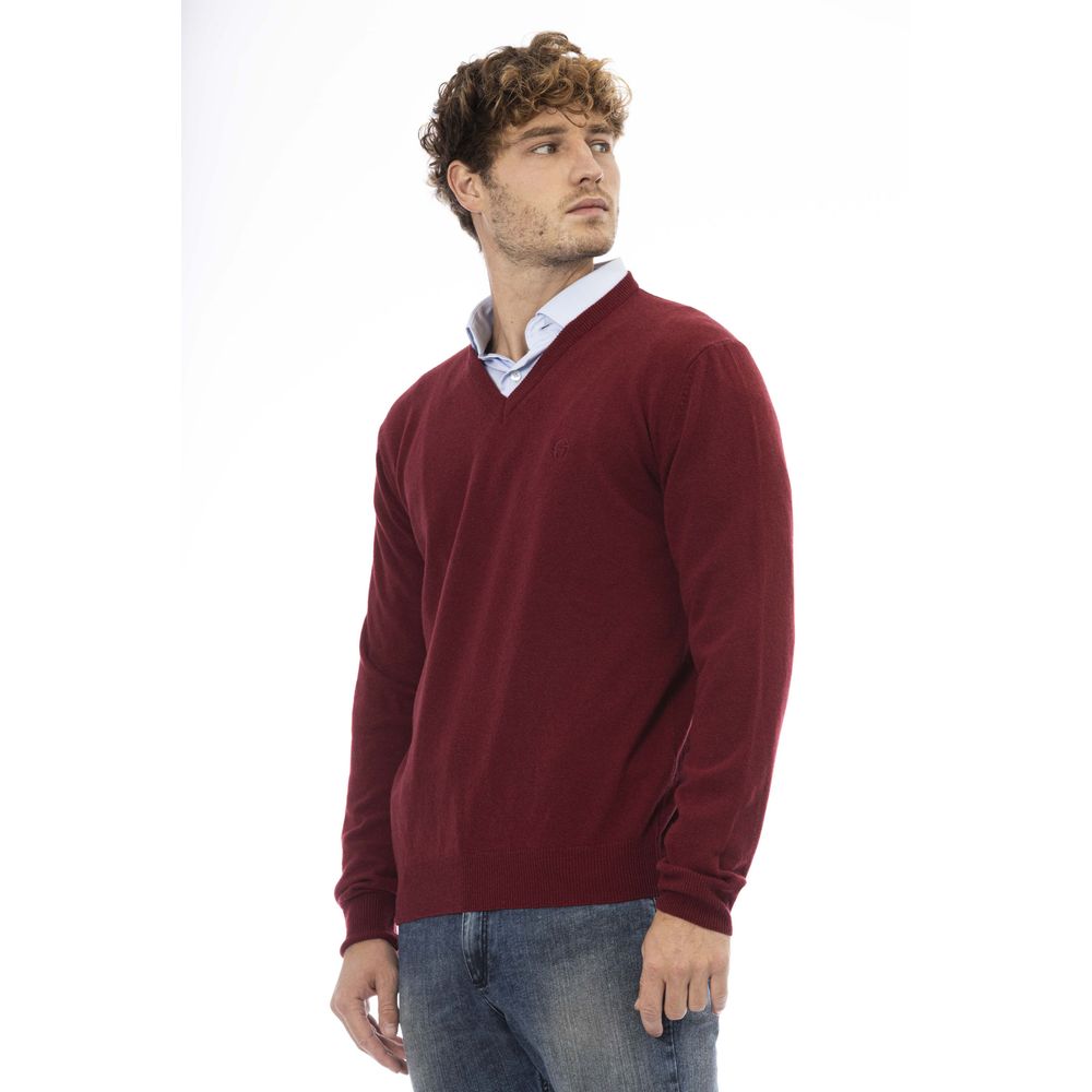Sergio Tacchini Classic Burgundy Wool V-Neck Sweater