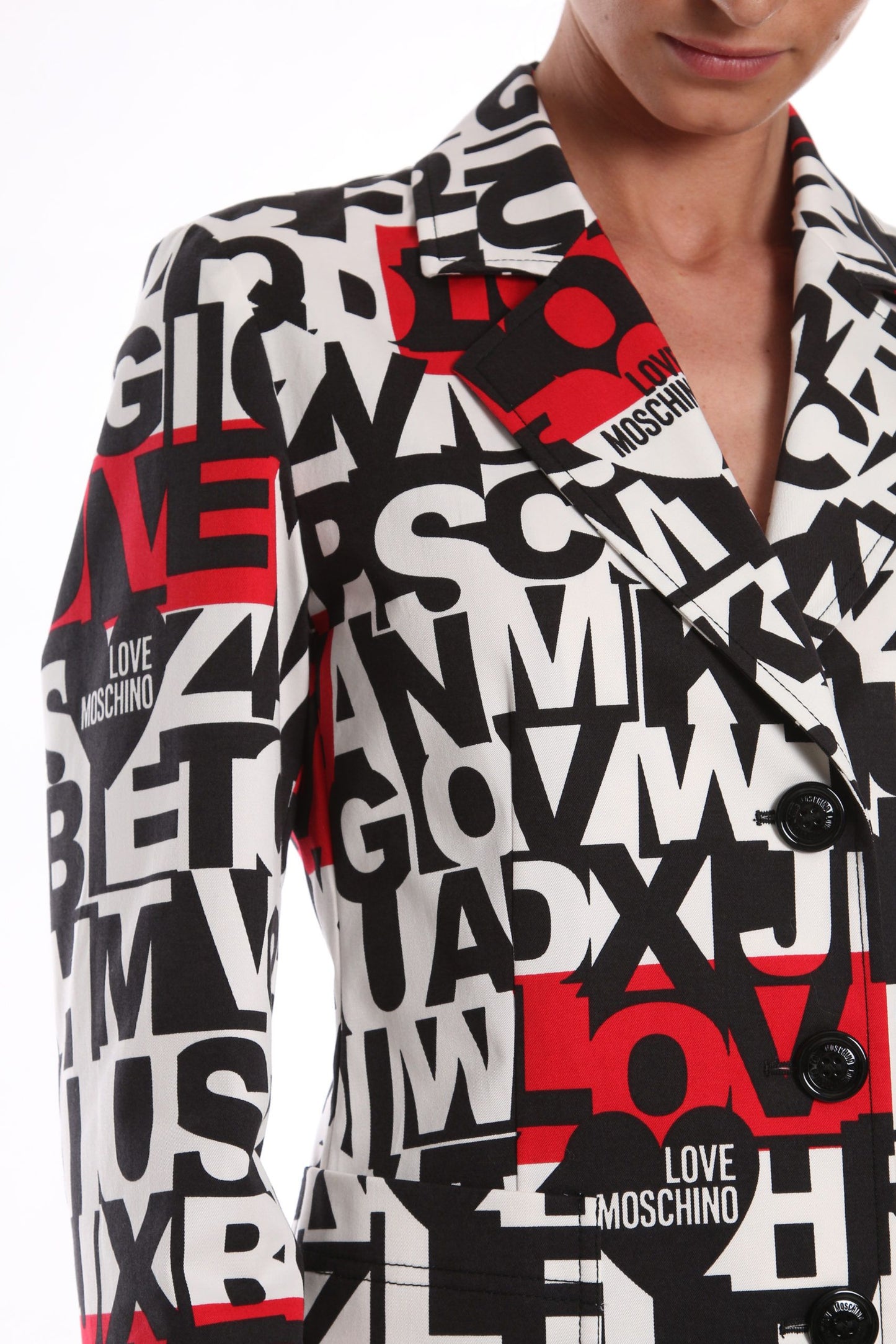 Chic Monochrome Love Moschino Jacket with Pops of Red
