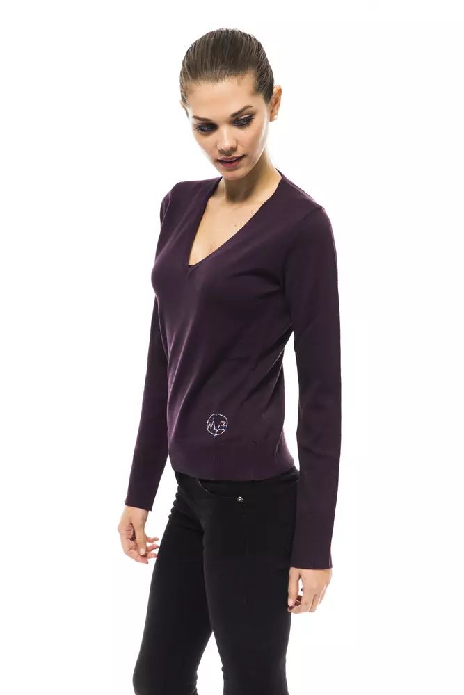 Montana Blu Chic V-Neck Embellished Logo Sweater