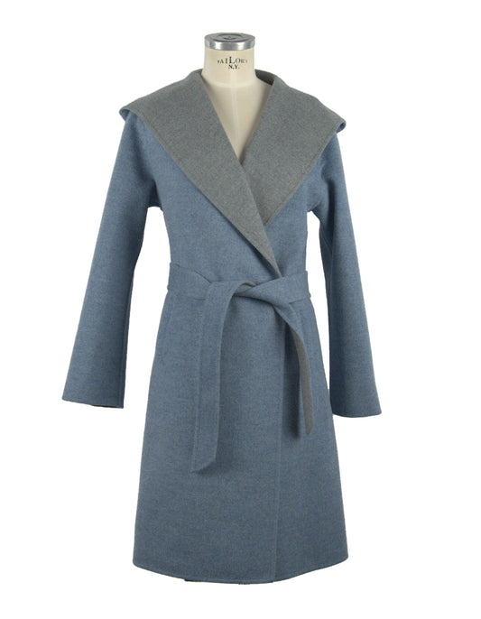 Made in Italy Italian Elegance Two-Tone Wool Coat with Hood