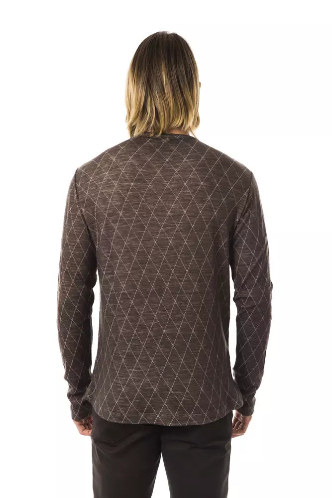 BYBLOS Classic V-Neck Patterned Sweater in Earthy Brown