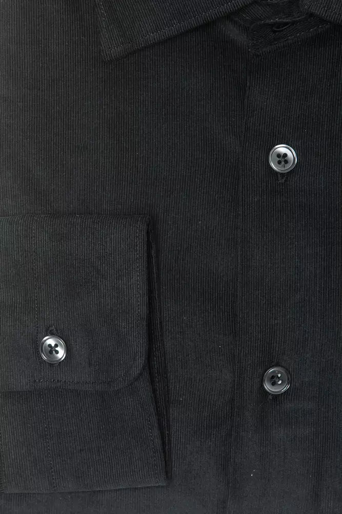 Robert Friedman Elegant Black Cotton Slim Collar Shirt