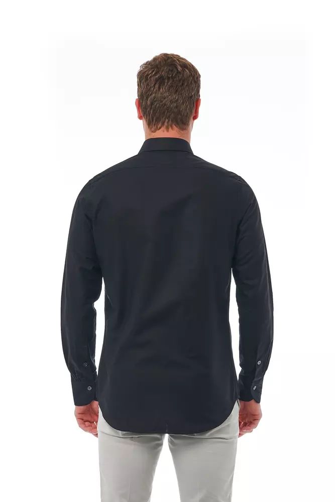Bagutta Elegant Black Cotton Italian Collar Shirt