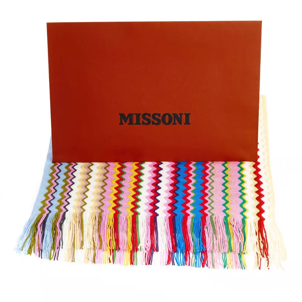 Missoni Geometric Pattern Fringed Scarf in Vibrant Hues
