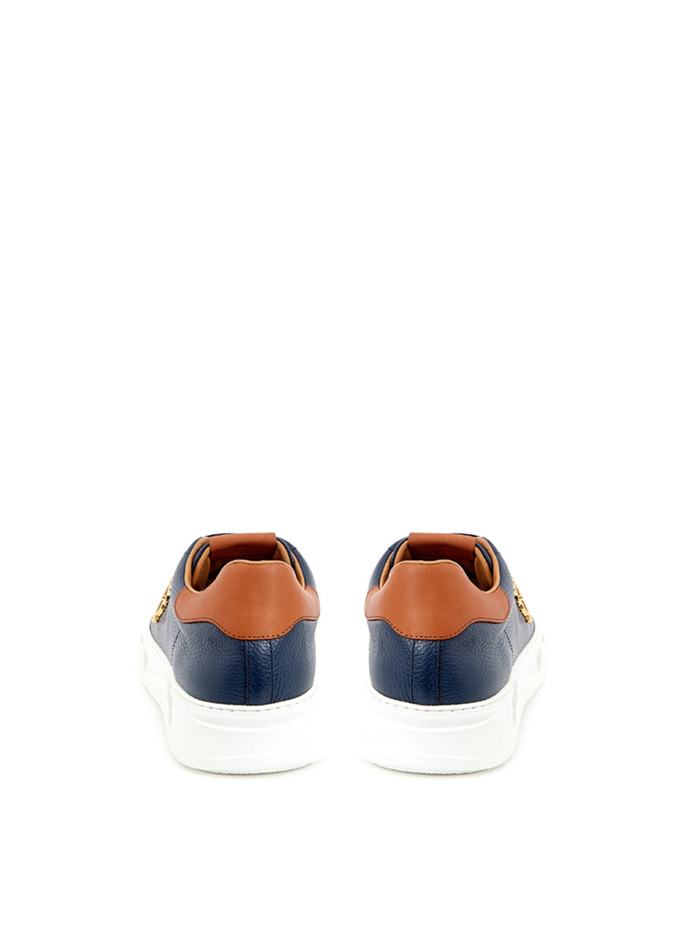 Roberto Cavalli Elegant Blue Leather Sneakers with Gold Accents