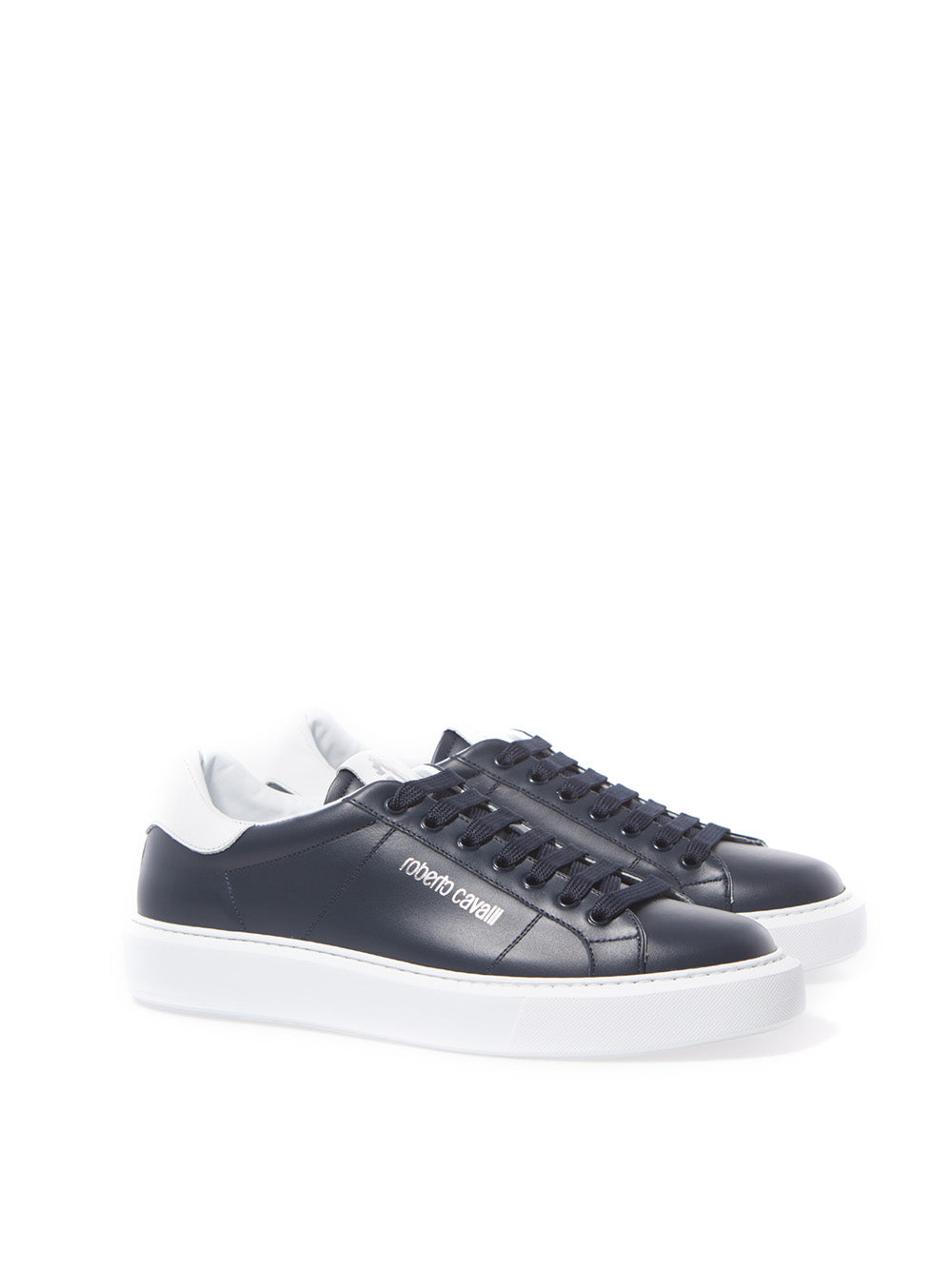 Roberto Cavalli Elegant Blue Leather Lace-Up Sneakers