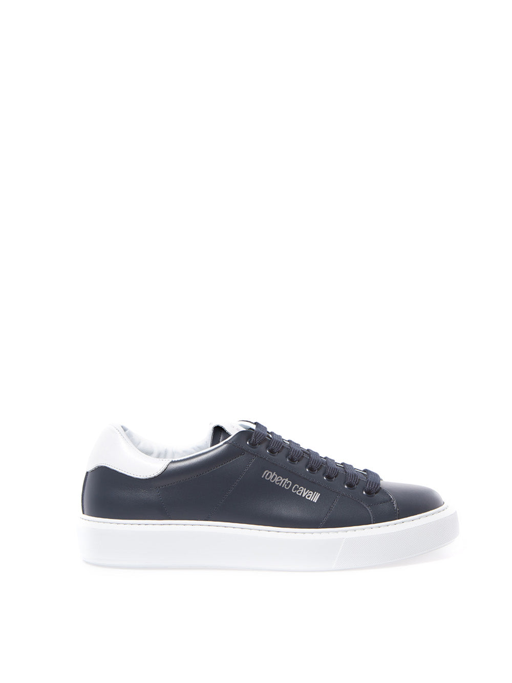 Roberto Cavalli Elegant Blue Leather Lace-Up Sneakers