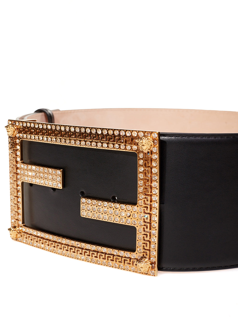 Fendace Elegant Crystal-Studded Leather Belt