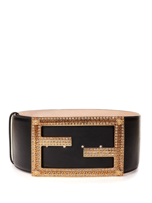 Fendace Elegant Crystal-Studded Leather Belt