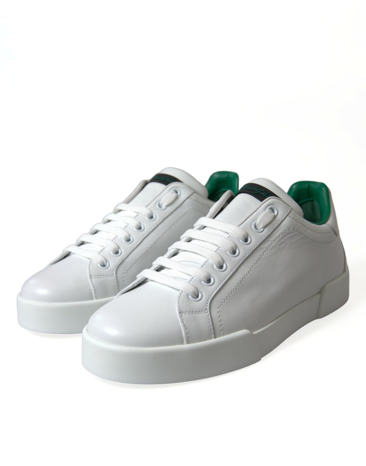 Dolce & Gabbana White Green Leather Portofino Sneakers Shoes