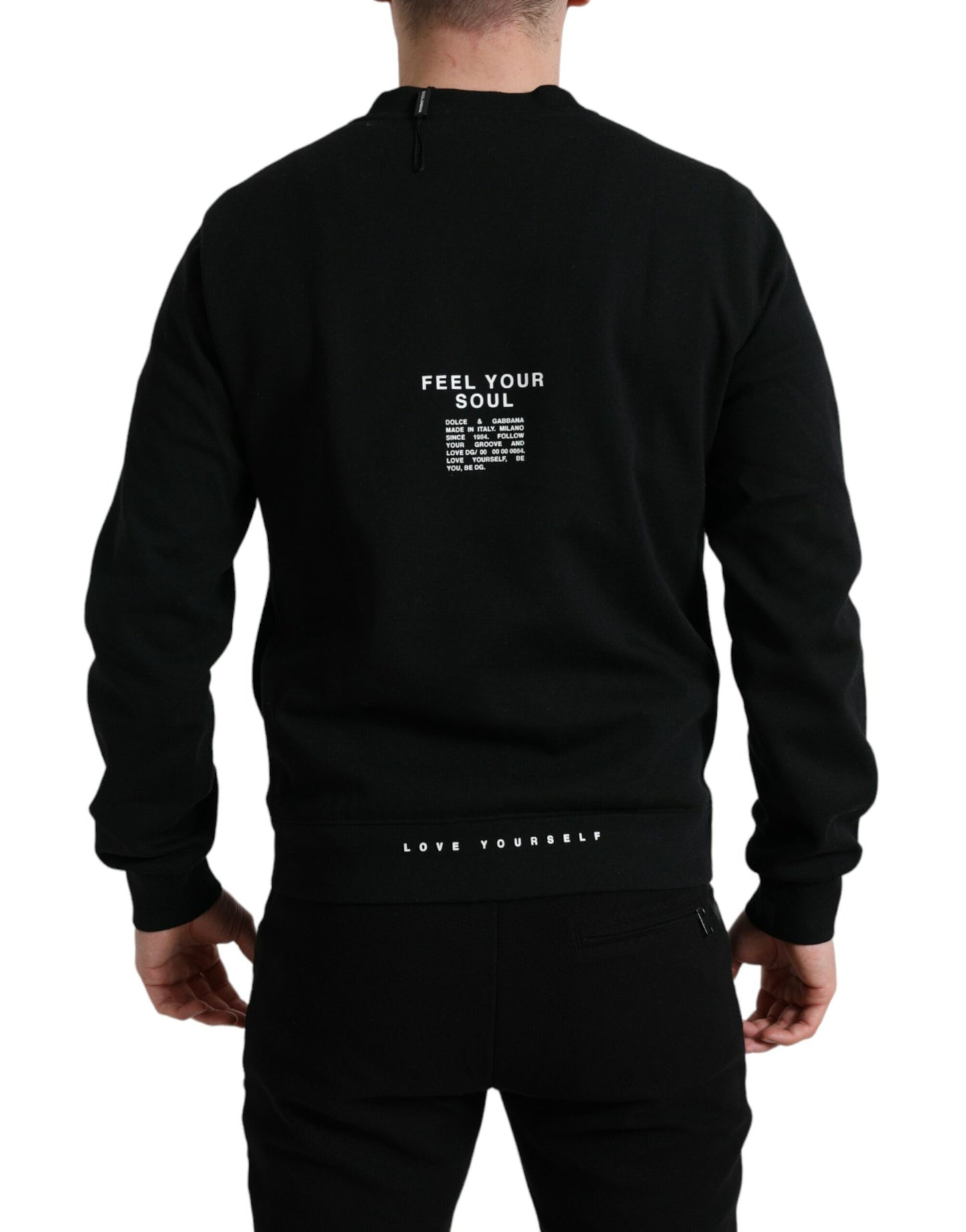 Dolce & Gabbana Black Cotton Blend Logo Pullover Sweater