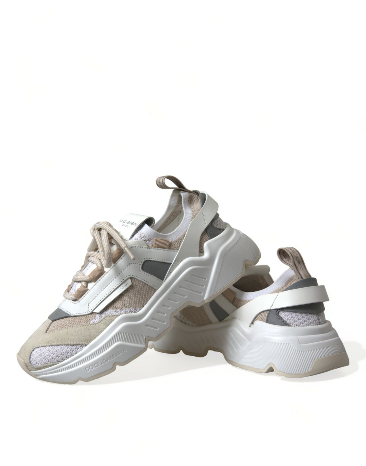 Dolce & Gabbana Beige White Daymaster Low Top Leather Sneakers Shoes