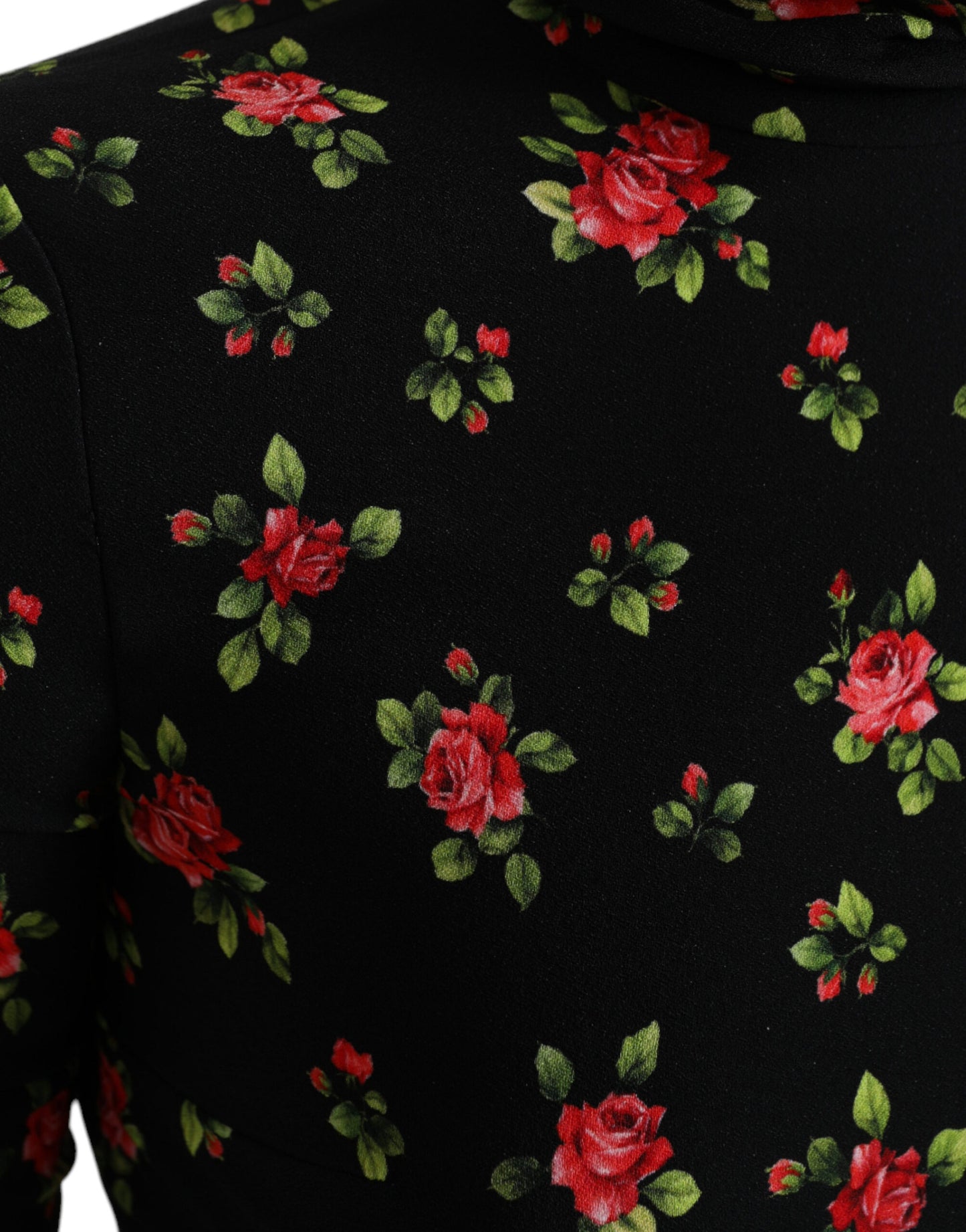 Dolce & Gabbana Black Rose Print Turtle Neck Blouse Top