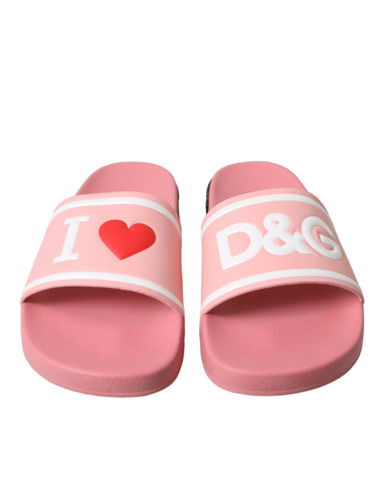 Dolce & Gabbana Pink Leather Slides Beachwear Flats Shoes