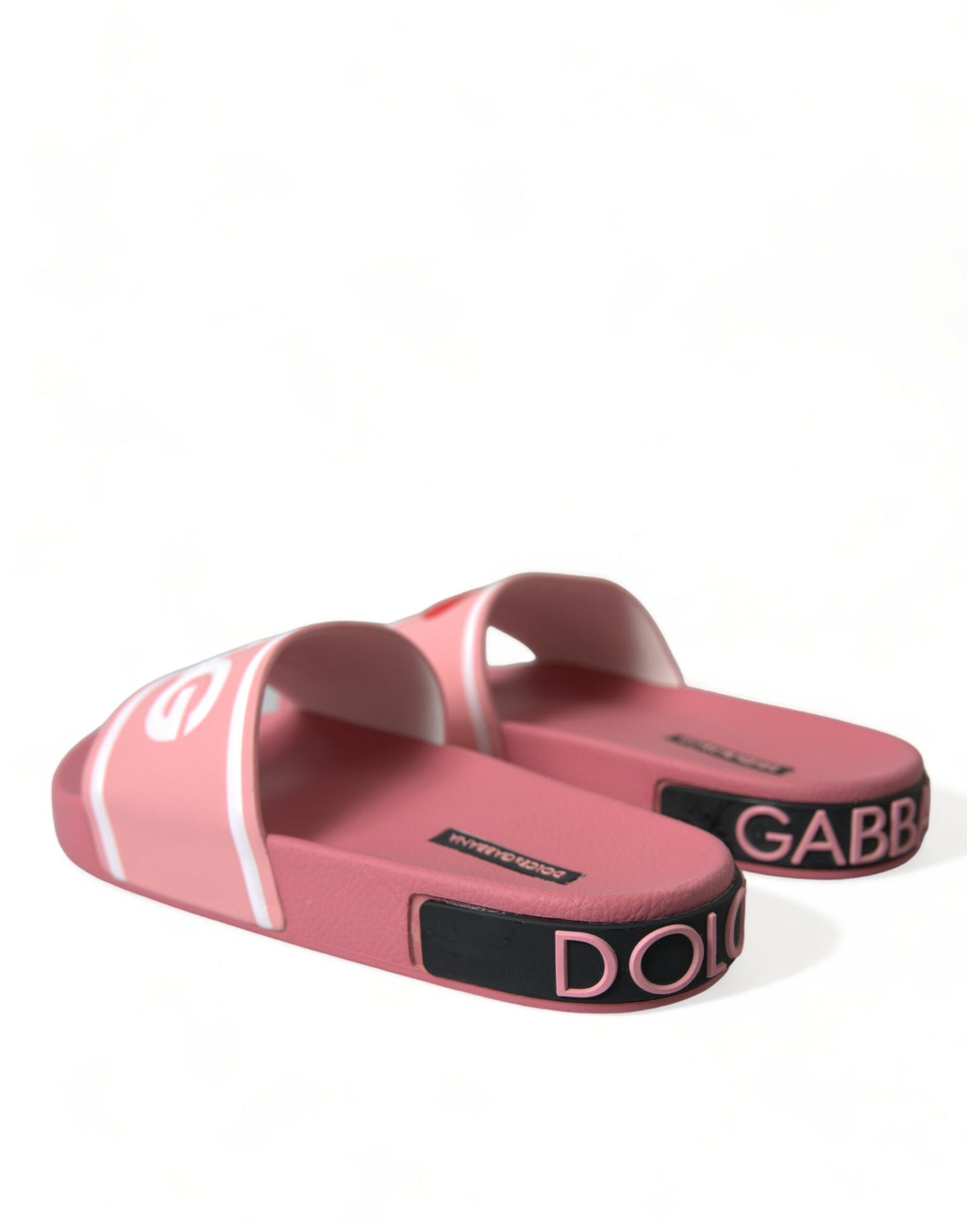 Dolce & Gabbana Pink Leather Slides Beachwear Flats Shoes