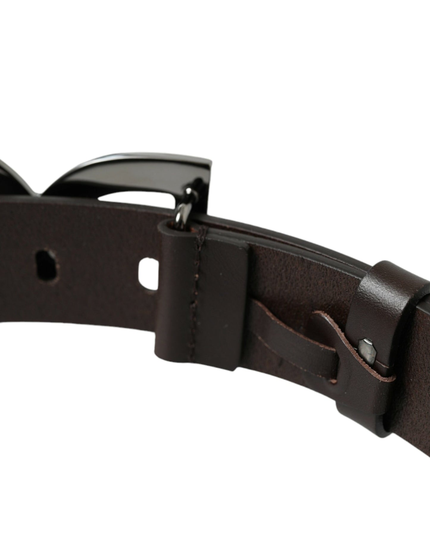 Dolce & Gabbana Dark Brown Leather DG Metal Buckle Belt