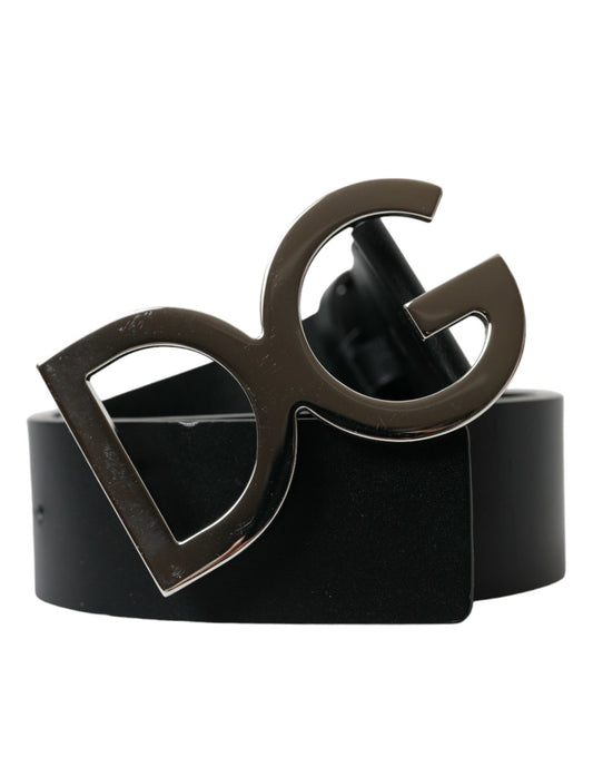 Dolce & Gabbana Black Leather Silver Logo Metal Buckle Belt