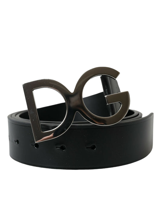 Dolce & Gabbana Black Calf Leather Silver Metal Buckle Belt