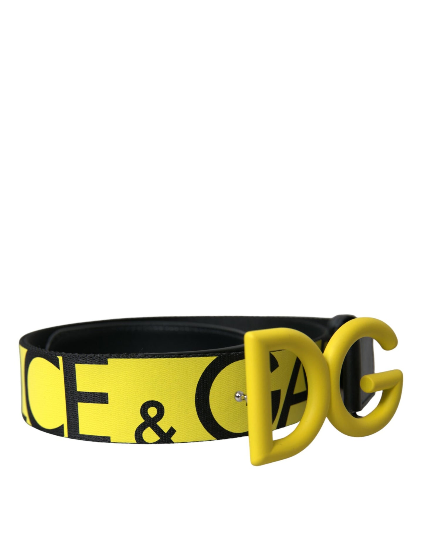 Dolce & Gabbana Yellow Nylon Logo Print Metal Buckle Belt