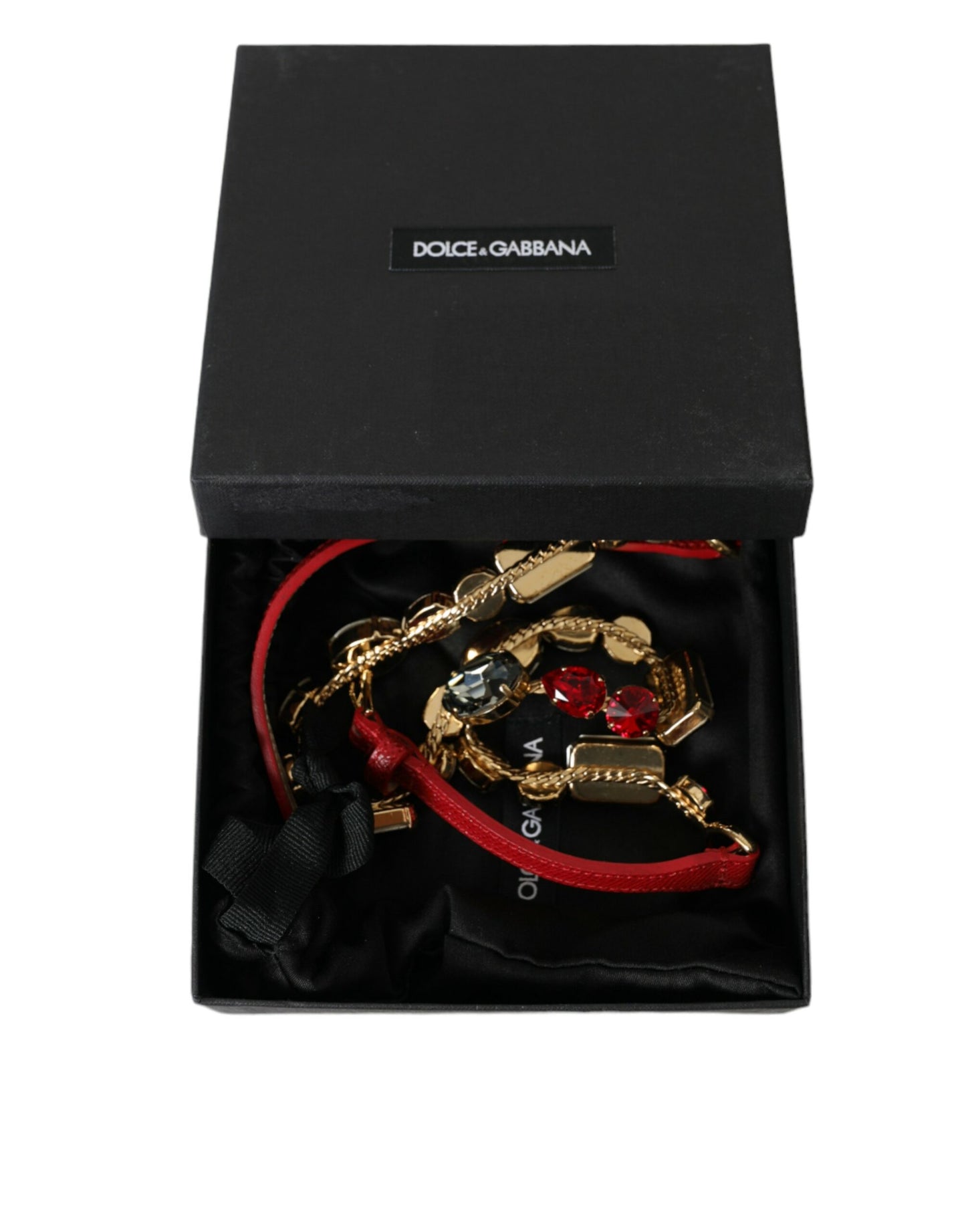 Dolce & Gabbana Red Leather Crystal Chain Waist Belt