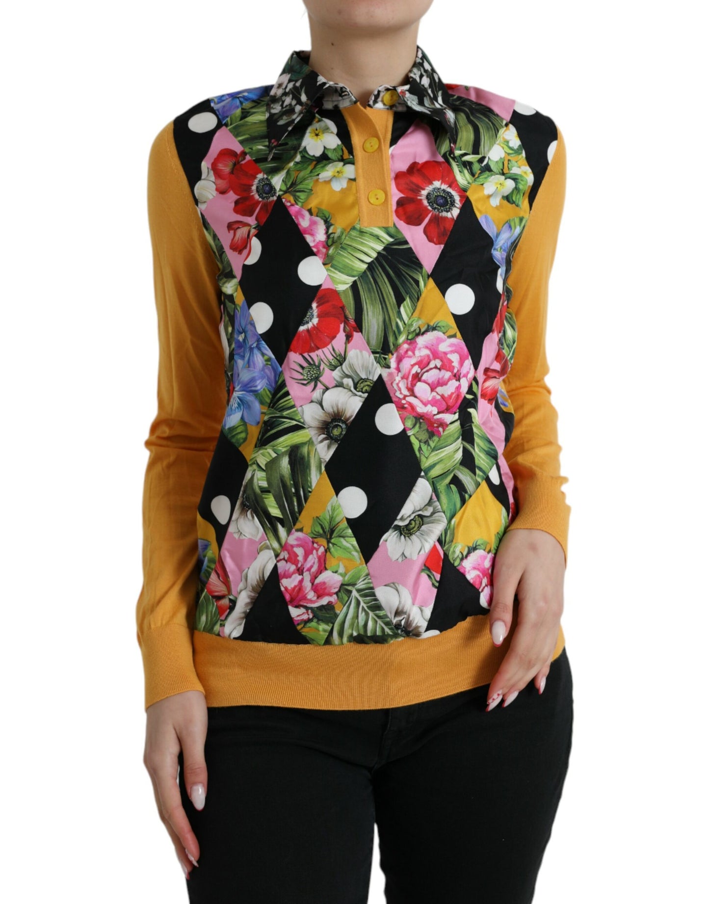 Dolce & Gabbana Multicolor Patchwork Cashmere Henley Sweater