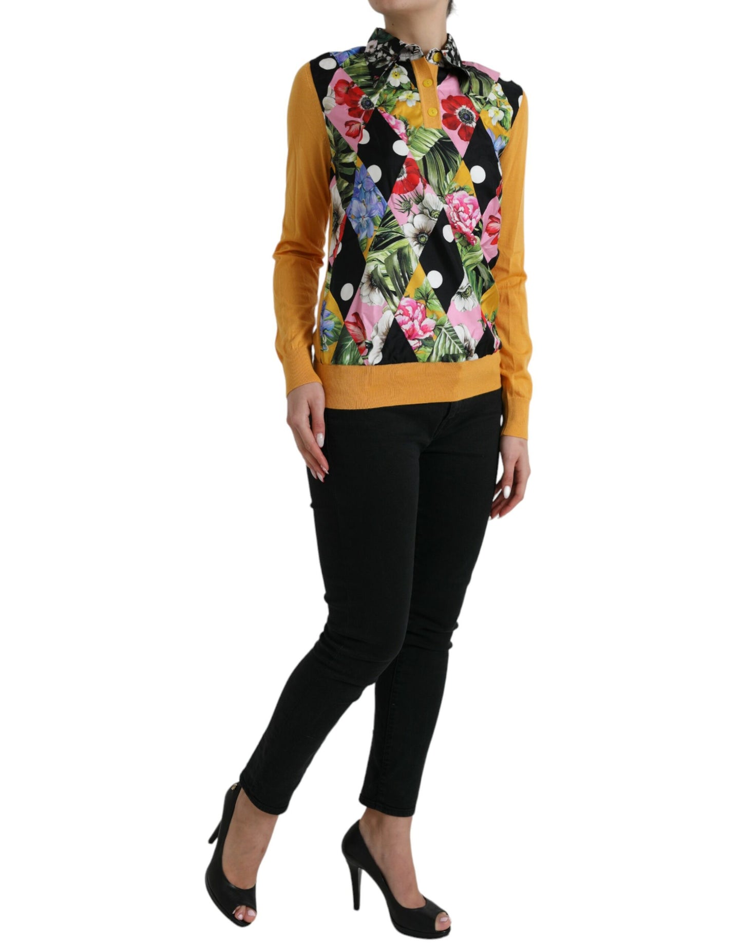 Dolce & Gabbana Multicolor Patchwork Cashmere Henley Sweater