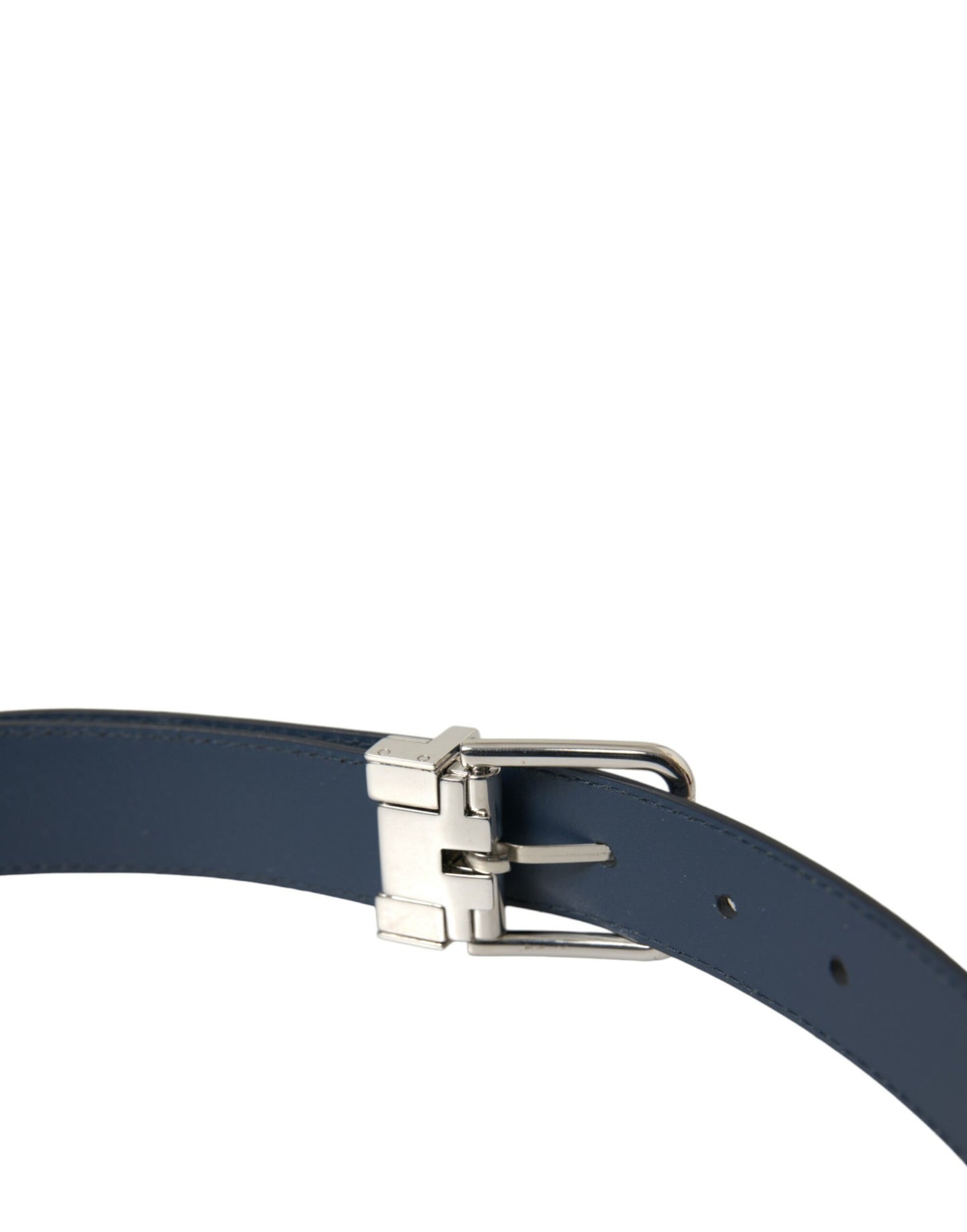 Dolce & Gabbana Navy Blue Leather Silver Metal Buckle Belt