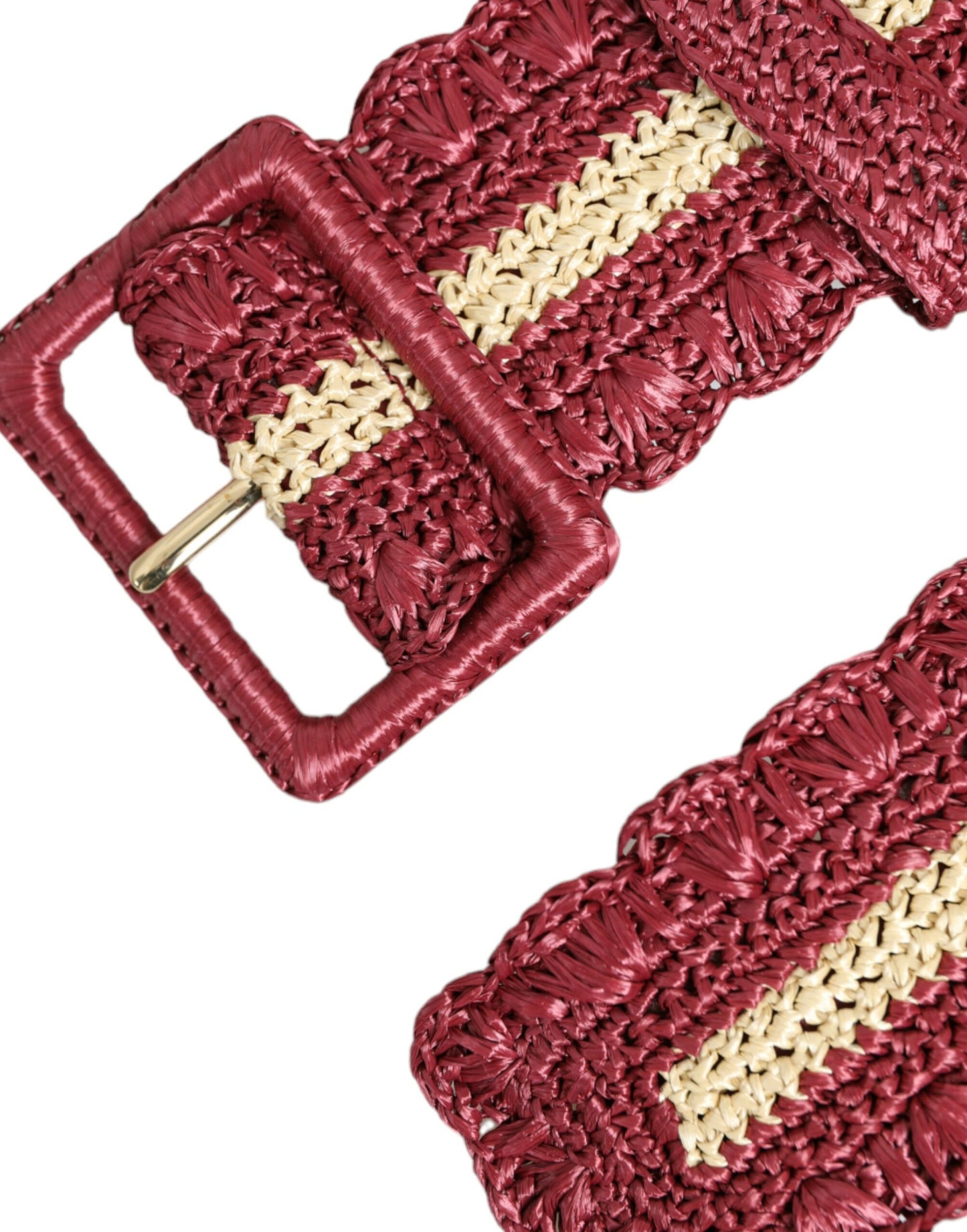 Dolce & Gabbana Maroon Beige Braided Canvas Wide Waist Belt