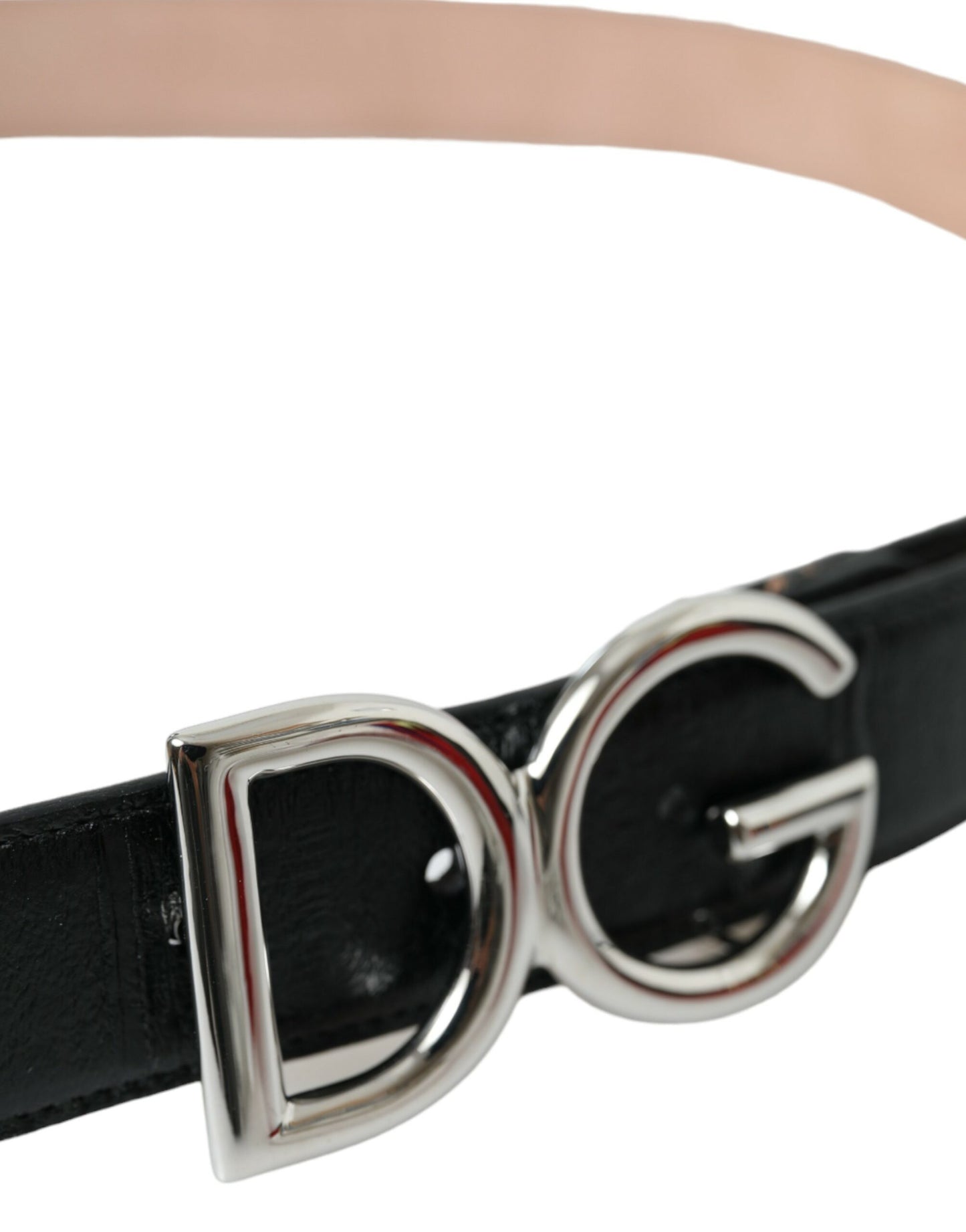 Dolce & Gabbana Black Leather Silver Logo Metal Buckle Belt