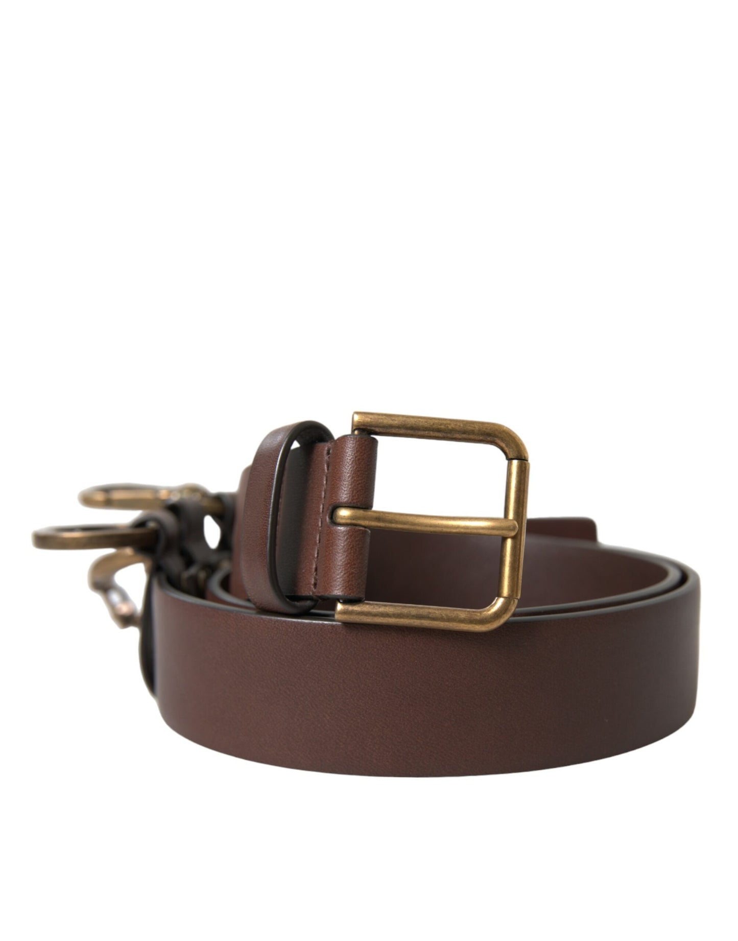 Dolce & Gabbana Brown Calf Leather Gold Metal Buckle Belt