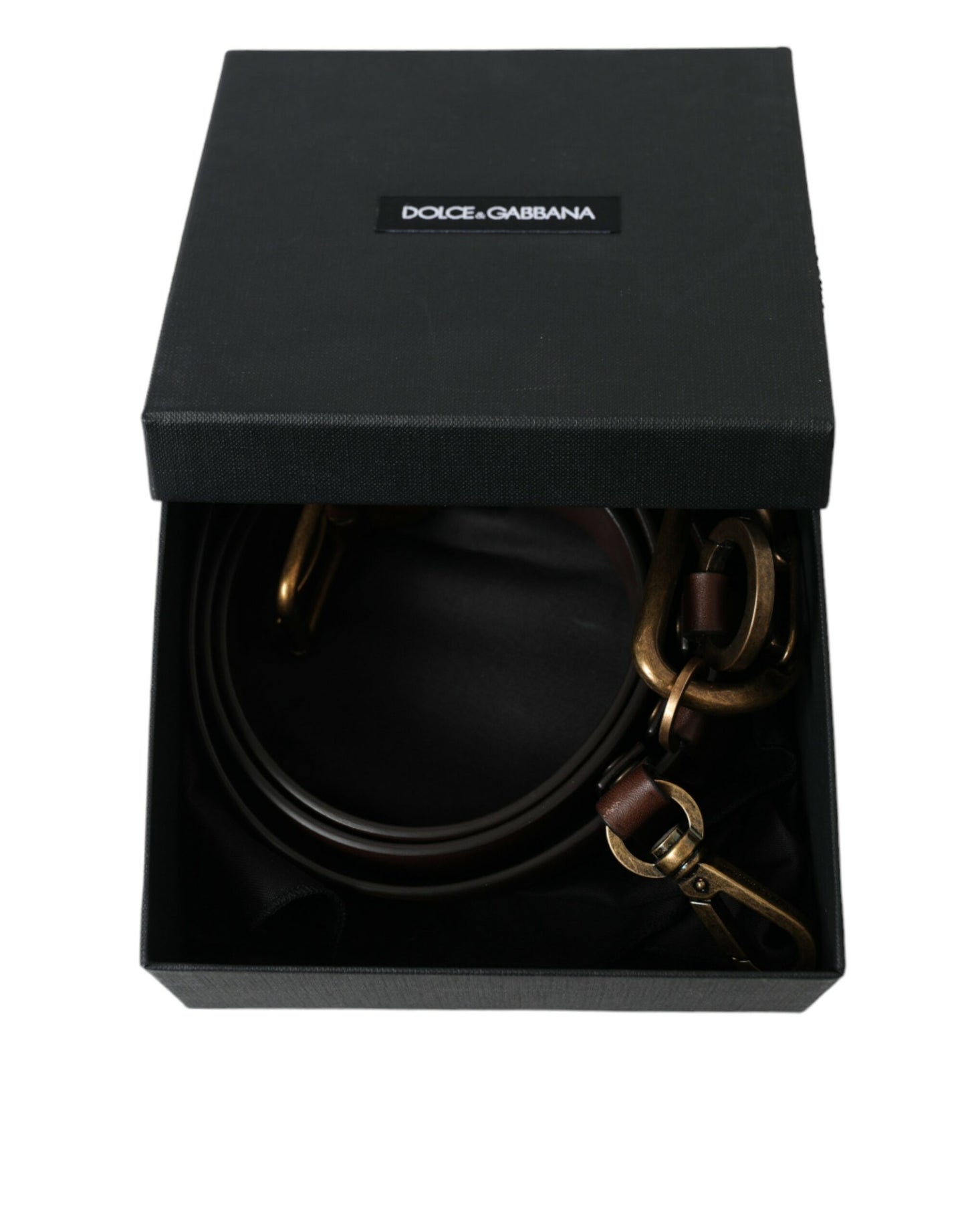 Dolce & Gabbana Brown Calf Leather Gold Metal Buckle Belt