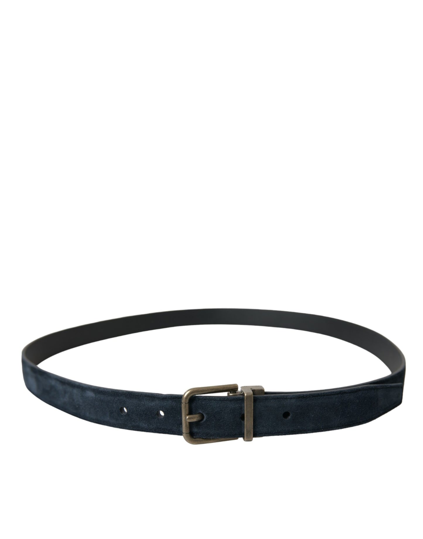 Dolce & Gabbana Blue Suede Leather Gold Metal Buckle Belt